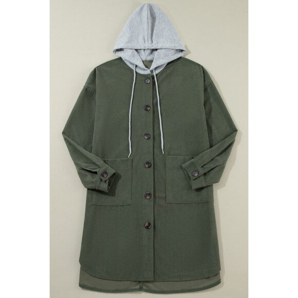 Drawstring Button Up Long Sleeve Hooded Jacket - Picture 4 of 5